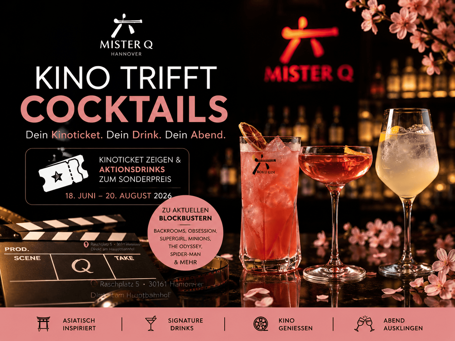 Kino trifft Cocktails: Mister Q Hannover startet sommerliche Kino-Aktion mit exklusiven Aktionsdrinks