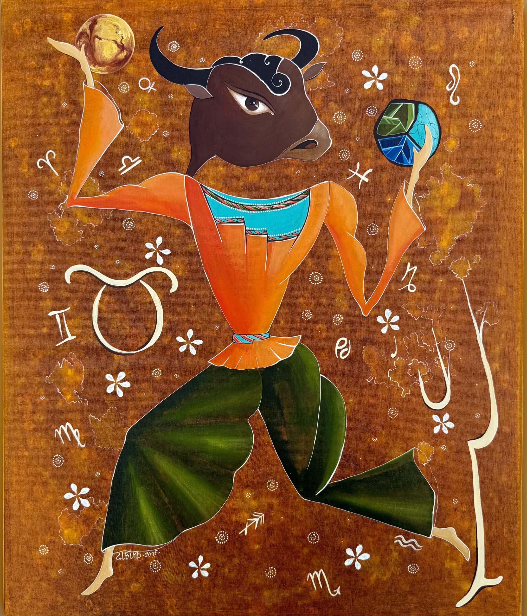 Sternzeichen Stier – kraftvoll und im Wandel: Dieses Werk wurde exklusiv für CityGlow von der Künstlerin Albina Dvortsis geschaffen.